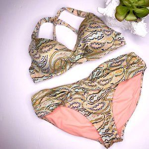 Athleta Cream Paisley Pattern Bikini Swimsuit L